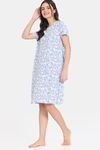 Rosaline Disco Daze Knit Cotton Knee Length Nightdress - Ancient Water — thumbnail 2